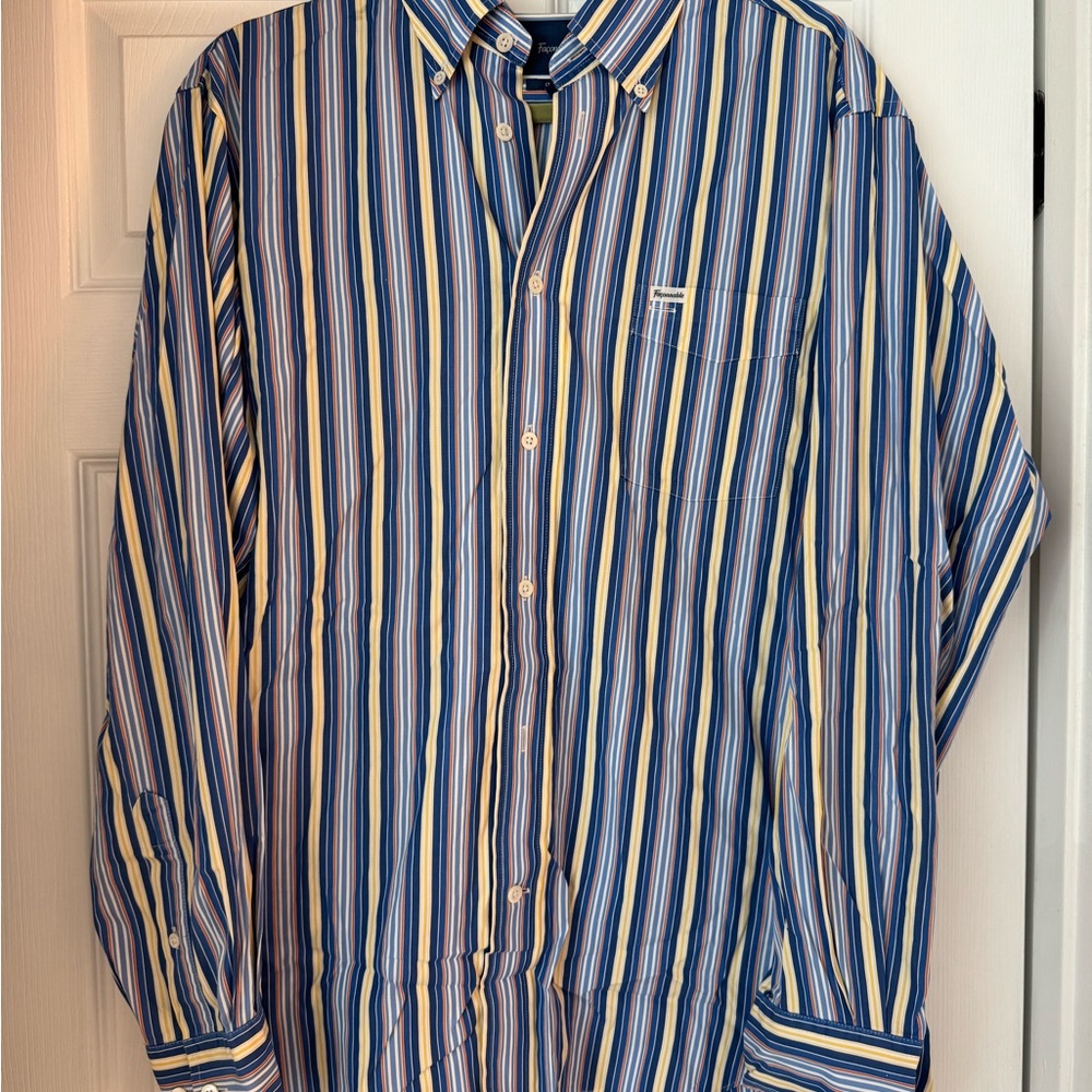 Faconnable Blue Yellow and Orange Classique Striped Button Down Shirt